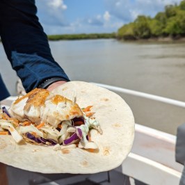 a person that is eating some food